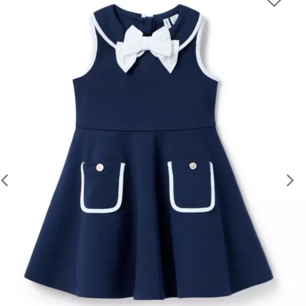 Janie and Jack Navy Blue Dress with White Bow